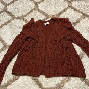 Universal thread burnt orange ruffled cardigan